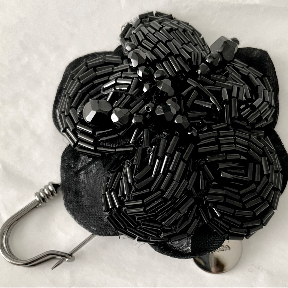 PRICE SLASHED! Authentic PRADA Jet Beaded on Organza Corsage Brooch